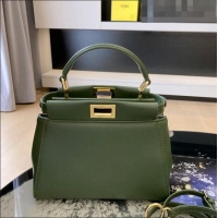 Famous Brand Fendi Peekaboo Mini Bag in Lambskin Leather FE244 Green 2023