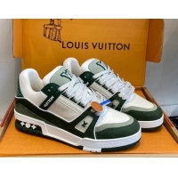 Best Grade Louis Vuitton LV Trainer Sneakers in Calf Leather Green 106074