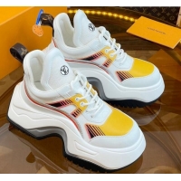 Best Price Louis Vuitton LV Archlight 2.0 Platform Sneakers in Calf Leather and Mesh White/Yellow 121005