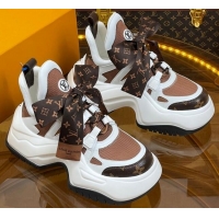 Good Product Louis Vuitton LV Archlight 2.0 Platform Sneakers in Calf Leather and Knit with Bandeau Bow Brown 121010