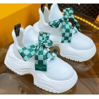 Best Grade Louis Vuitton LV Archlight 2.0 Platform Sneakers in Calf Leather with Bandeau Bow White/Green 121011