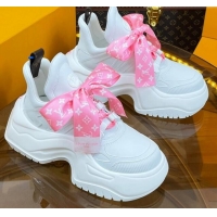 Luxurious Louis Vuitton LV Archlight 2.0 Platform Sneakers in Calf Leather with Bandeau Bow White/Light Pink 121012