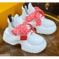 Low Price Louis Vuitton LV Archlight 2.0 Platform Sneakers in Calf Leather with Bandeau Bow White/Orange 121013