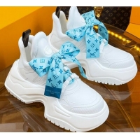 Classic Hot Louis Vuitton LV Archlight 2.0 Platform Sneakers in Calf Leather with Bandeau Bow White/Light Blue 121014