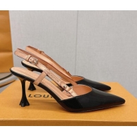 Good Quality Louis Vuitton Blossom Slingback Pumps 7.5cm in patent Leather Black 121034