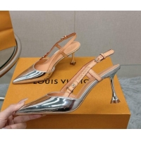 Shop Duplicate Louis Vuitton Blossom Slingback Pumps 7.5cm in Metallic Leather Silver 121036