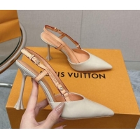 Luxurious Louis Vuitton Blossom Slingback Pumps 9.5cm in Patent Leather Light Grey 121038