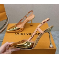 Perfect Louis Vuitton Blossom Slingback Pumps 9.5cm in Metallic Leather Gold 121040