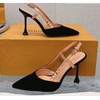 Good Product Louis Vuitton Blossom Slingback Pumps 9.5cm in Black Suede 121042