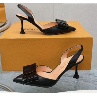 Lower Price Louis Vuitton Blossom Slingback Pumps 7.5cm in Black Lambskin with Bow 121043