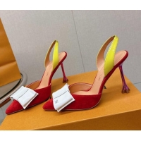 Fashion Louis Vuitton Blossom Slingback Pumps 9.5cm in Suede with Bow Red/Multicolor 121048