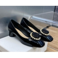 Grade Quality Dior Rose Pumps 3.5cm in Patent Calfskin and Pearls Bloom Black 016038