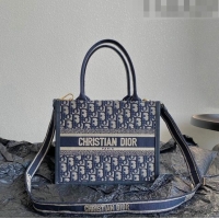 Pretty Style Dior Small Book Tote Bag in Ecru White and Blue Dior Oblique Embroidery CD5007