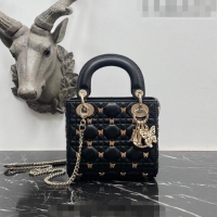 Low Cost Dior Mini Lady Dior Bag in Black Cannage Lambskin with Gold-Finish Butterfly Studs M0505