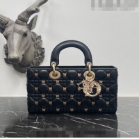 Inexpensive Dior Medium Lady D-Joy Bag in Black Cannage Lambskin with Gold-Finish Butterfly Studs M0540