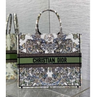 Promotional Dior Large Book Tote Bag in White and Green Butterfly Around The World Embroidery CD5032