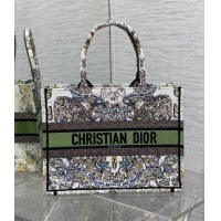 Promotional Dior Medium Book Tote Bag in White and Green Butterfly Around The World Embroidery CD5033