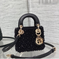 Super Quality Dior Lady Dior Micro Bag in Beads and Crystals Embroidery 1115 Black 2023