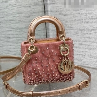 Top Design Dior Lady Dior Micro Bag in Beads and Crystals Embroidery 1115 Pink 2023