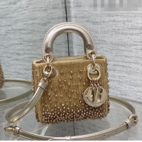 Top Quality Dior Lady Dior Micro Bag in Beads and Crystals Embroidery 1115 Gold 2023