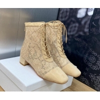 Most Popular Dior Naughtily-D Ankle Boots 3.5cm in Transparent Mesh and Sand-Colored Suede Embroidered with Dior Roses M