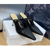 Good Quality Dior Fame Heel Mules 7cm in Grained Calfskin Black 103108