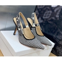 Best Price Dior J'Adior Slingback Pumps 9.5cm in Black and White Micro-Houndstooth Embroidered Cotton 103112