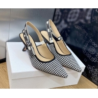 Perfect Dior J'Adior Slingback Pumps 6.5cm in Black and White Micro-Houndstooth Embroidered Cotton 103113