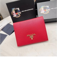 Promotional Prada Saffiano Leather Bi-Fold Wallet 1M0205 Red