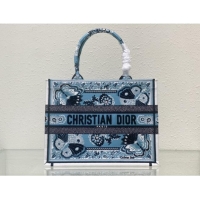 Super Quality Dior Medium Book Tote Bag in Denim Blue Butterfly Bandana Embroidery CD9060