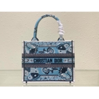 Grade Design Dior Small Book Tote Bag in Denim Blue Butterfly Bandana Embroidery CD9061