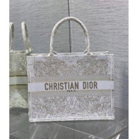 Buy Cheap Dior Medium Book Tote Bag in Gold-Tone and White Butterfly Around The World Embroidery CD9063