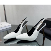 Fashion Saint Laurent Lee Slingback Pumps 10cm with Buckle in Patent Leather White 025044