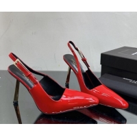 Charming Saint Laurent Lee Slingback Pumps 10cm with Buckle in Patent Leather Red 025045