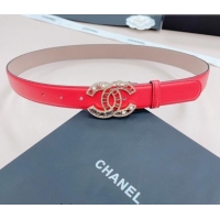 Buy Discount Chanel Calfskin Belt 3cm with Pearl Coco Buckle CH218 Red