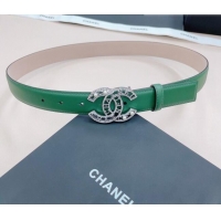 Best Cheap Chanel Calfskin Belt 3cm with Pearl Coco Buckle CH218 Green