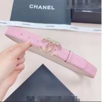 Inexpensive Chanel Calfskin Belt 3cm with Pearl Coco Buckle CH218 Light Pink