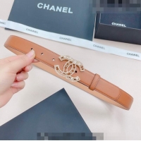 Top Quality Chanel Calfskin Belt 3cm with Pearl Coco Buckle CH218 Brown