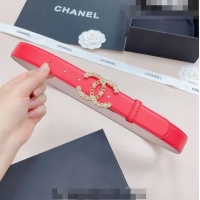 ​Super Quality Chanel Calfskin Belt 3cm with Star CC Buckle CH219 Red