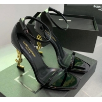 Grade Quality Saint Laurent Opyum Sandals in Patent Calfskin Black/Gold 110634