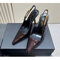 Good Product Saint Laurent Lee Slingback Pumps 10.5cm with Buckle in Brushed Leather Dark Red 106059