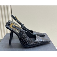 Low Price Saint Laurent Lee Slingback Pumps 10.5cm with Buckle in Crocodile Embossed Leather 106060