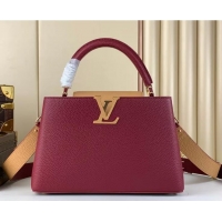 Top Grade Louis Vuitton Capucines MM Bag in Taurillon Leather M21689 Burgundy/Apricot