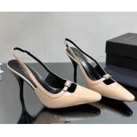 Buy Luxury Saint Laurent Sadie Slingbacks Pumps 9cm with Crystal Buckle Nude 121073