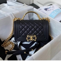 Well Crafted Chanel Le Boy 23 Flap Bag Original Caviar Leather A94805 Black & Gold-Tone