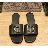 Lower Price Givenchy 4G Leather Flat Slide Sandals Black 703133