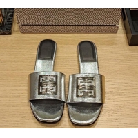 Charming Givenchy 4G Leather Flat Slide Sandals Silver 703134