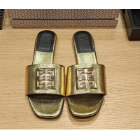 Top Design Givenchy 4G Leather Flat Slide Sandals Gold 703135