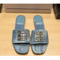 Shop Duplicate Givenchy 4G Denim Flat Slide Sandals Light Blue 703136