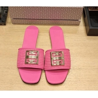 1:1 aaaaa Givenchy 4G Straw Flat Slide Sandals Pink 703141